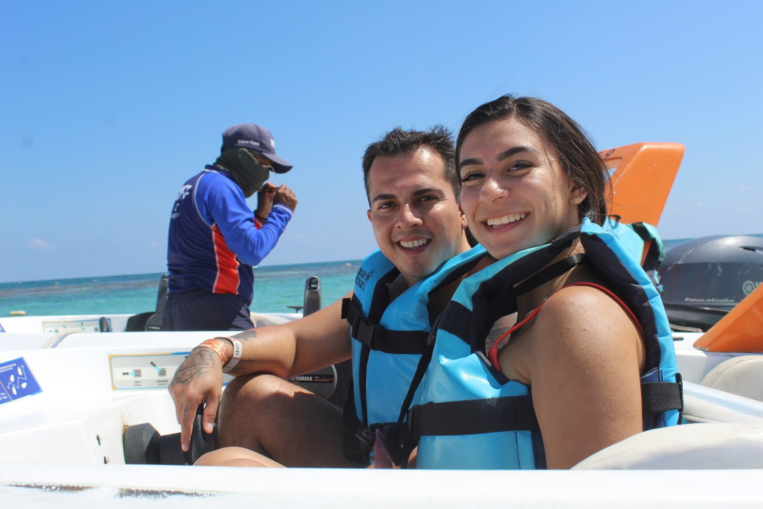 couple on a boat tour in cancun